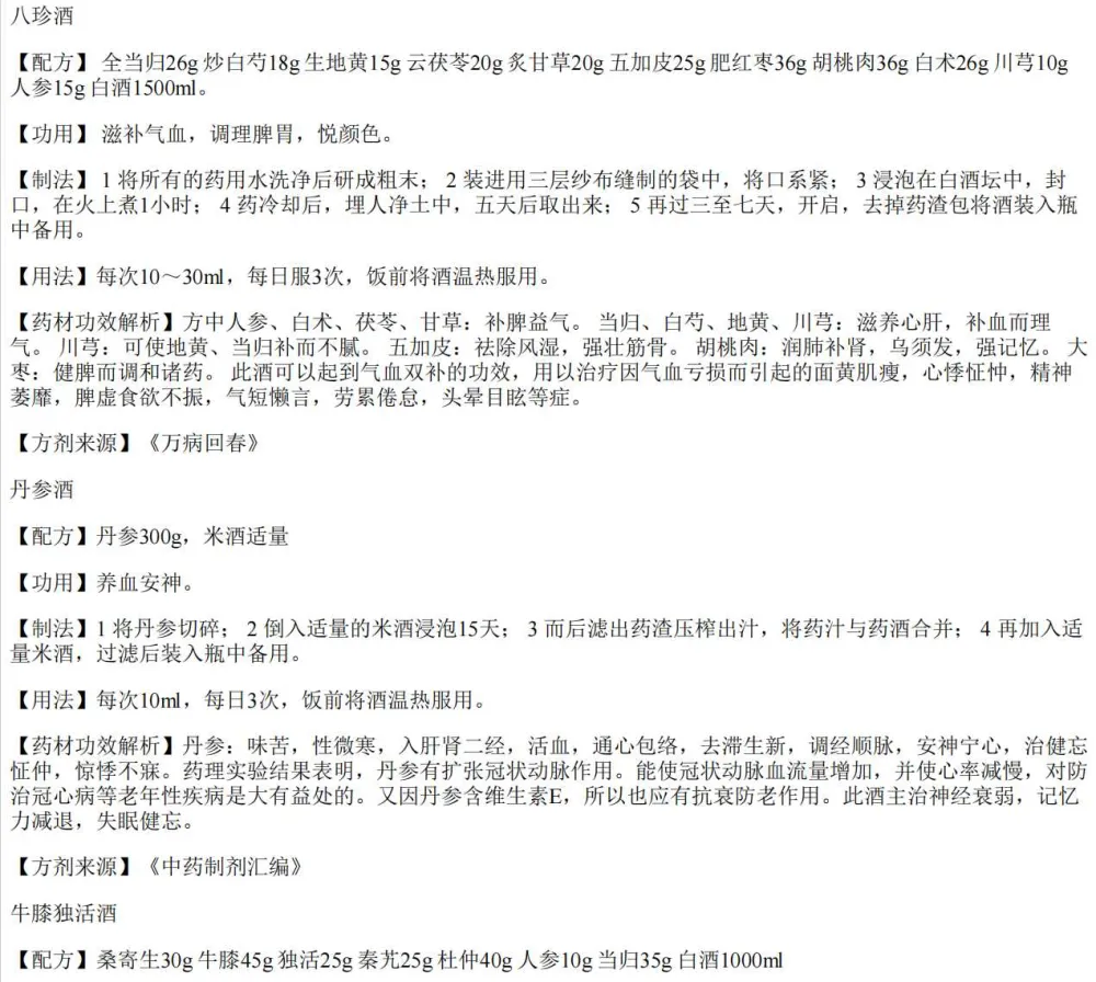 养生酒配方大全