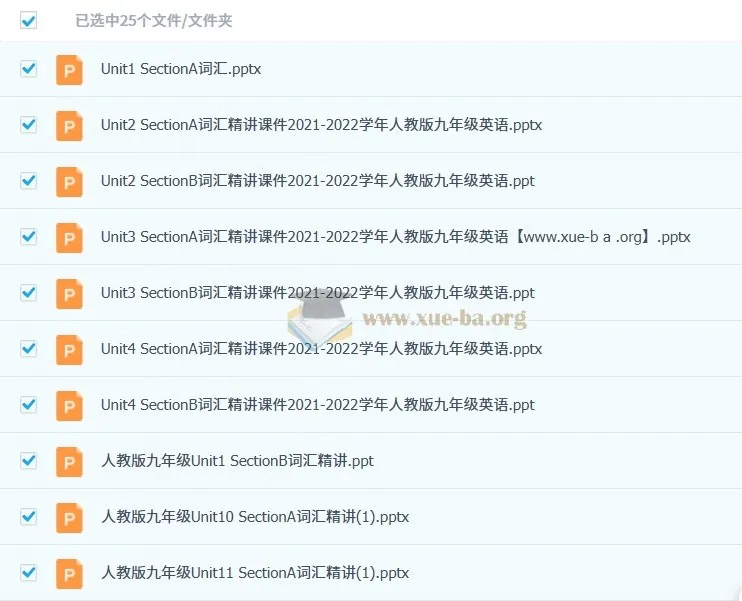 人教版初中英语九年级单元词汇课件