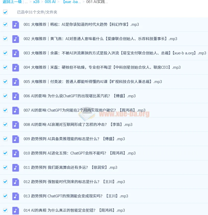 傅盛等大咖共谈：AI实践真知课（31集全）