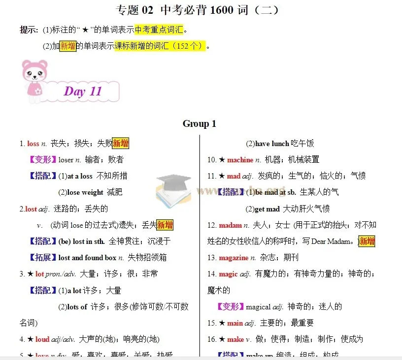 20天搞定中考英语必背1600词资料