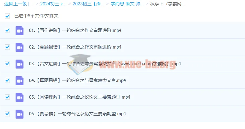 2024初三中考语文：师剑锋秋季下册课程