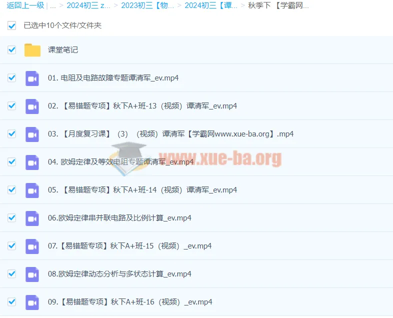 谭清军2024初中初三物理秋季班（下）