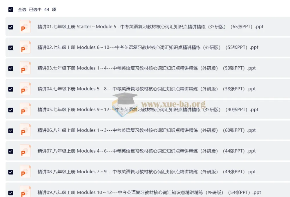 外研版中考英语复习教材：核心词汇知识点精讲精练