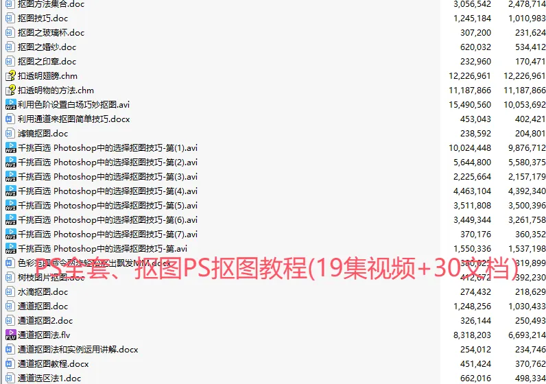 Photoshop 抠图教程(19集视频 + 30文档)