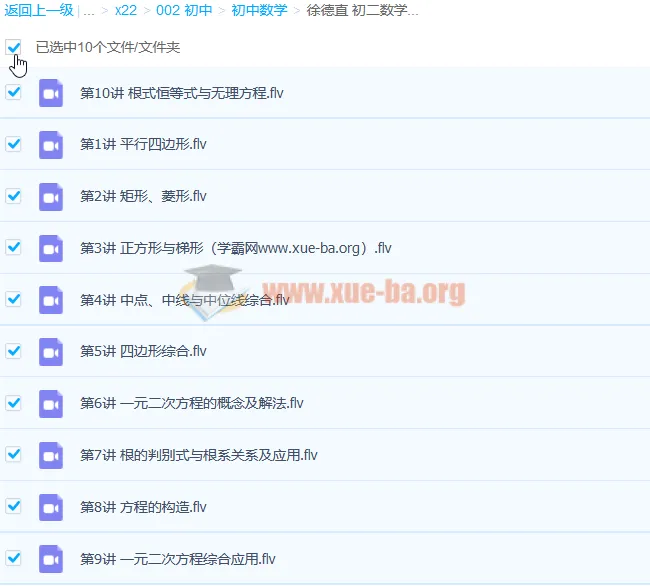 徐德直初二数学暑期目标班10讲课程