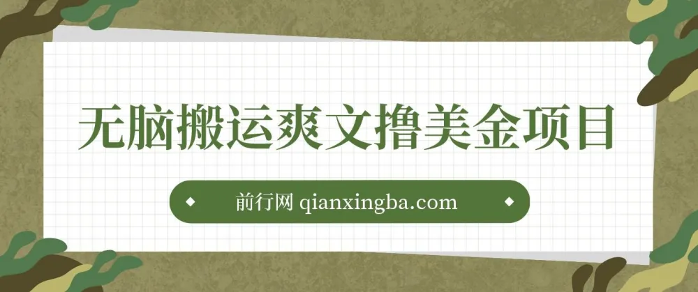 搬运国内爽文赚美金项目，零基础操作，月入2000美元