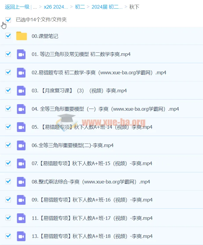 2024初二数学李爽秋季班下：全等三角形模型与易错题专项精讲