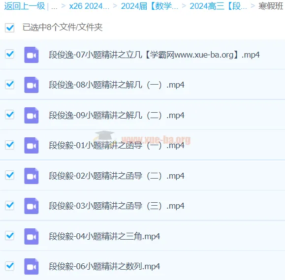 段俊毅2024高三高考数学寒假班:小题精讲专项突破