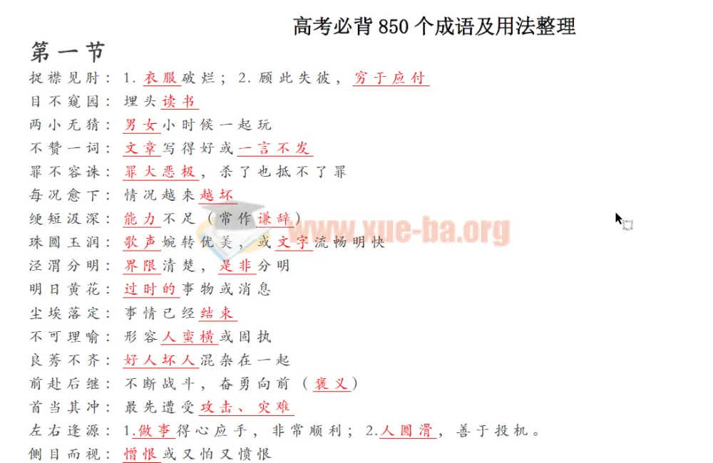 2022高考语文必背成语高效识记与用法整理（18页PDF资料）