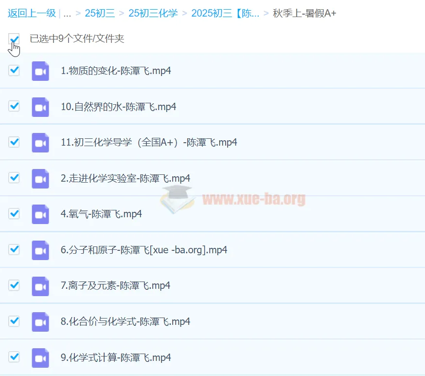2025初三中考化学 陈谭飞化学 秋季上(暑假A+)同步课程