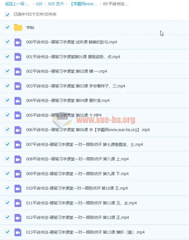 平说书法硬笔习字150集视频课程 一对一跟踪点评教学