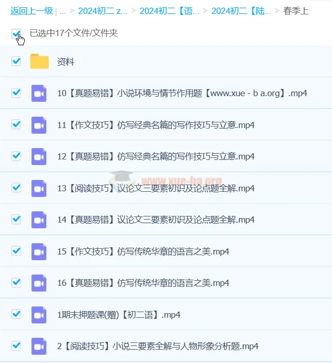 陆杰峰2024初二语文A+春季班全16讲视频课程+配套讲义练习