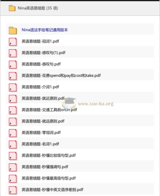 Nina英语易错题：语法手绘笔记+专项PDF，精准攻克考试高频陷阱题