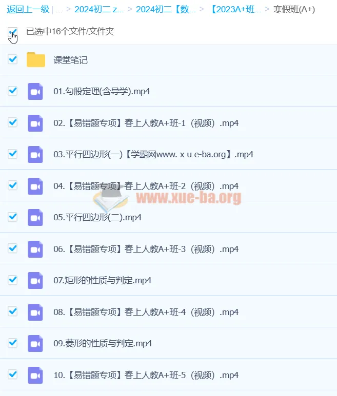 李爽数学2024初二数学A+寒假班(春上)全套课程资源