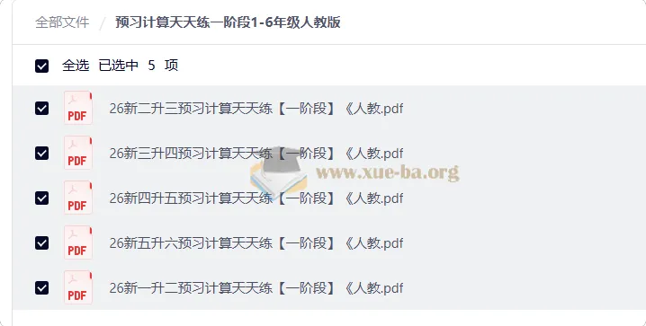 人教版1-6年级预习计算天天练一阶段 暑假衔接计算专项训练