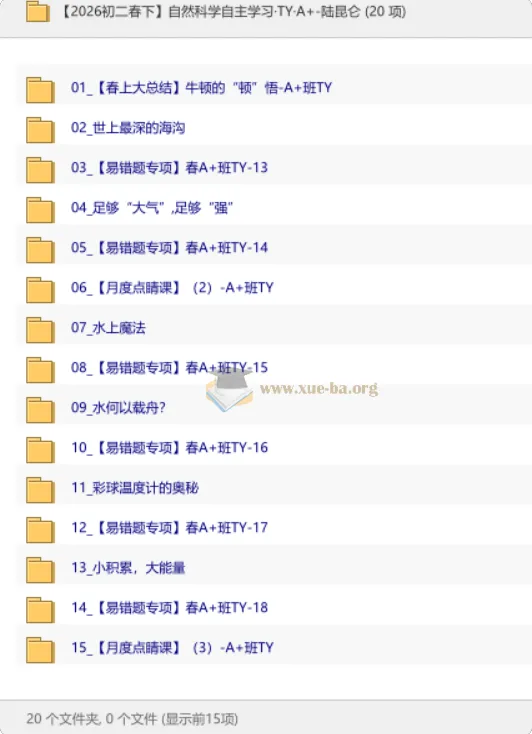 2026初二春下自然科学自主学习TY A+班陆昆仑课程资源