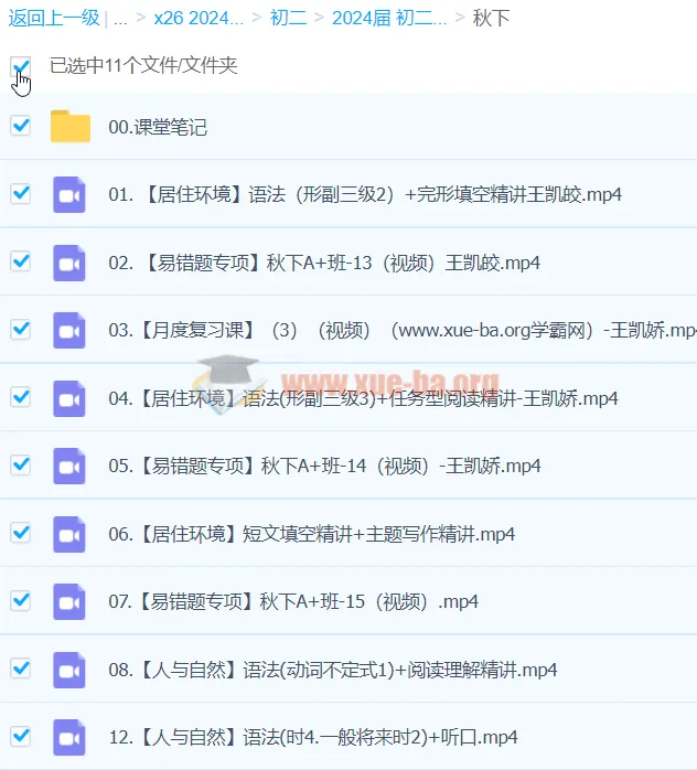 2024 A+秋季班下 初二英语培训班(王凯皎)课程资源