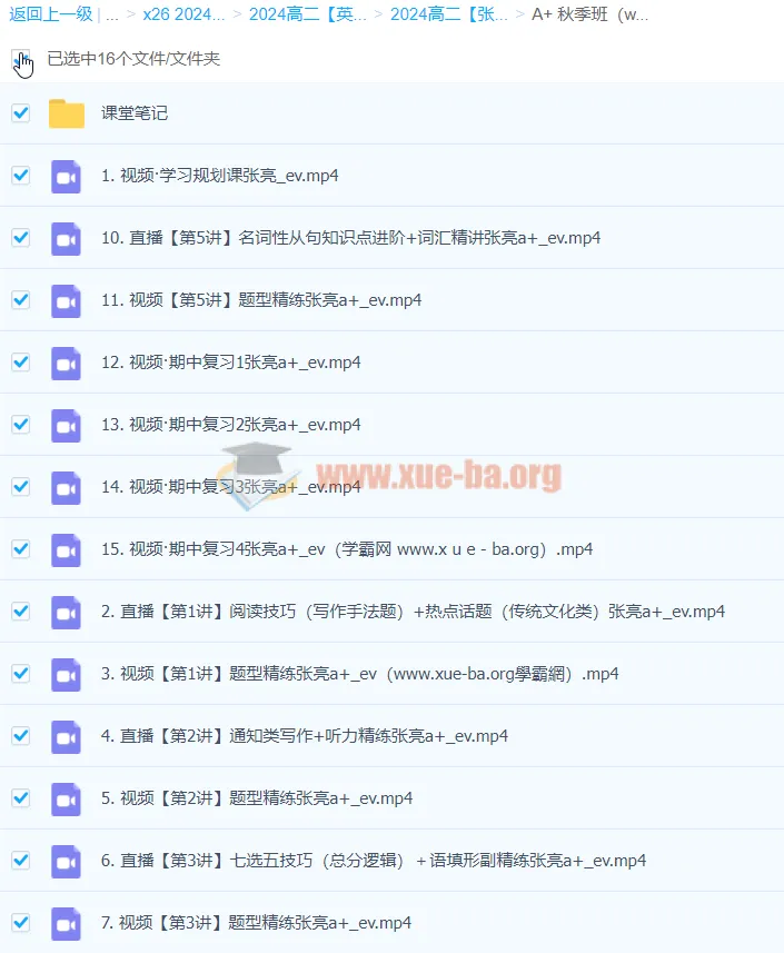 2024高二英语 张亮英语 A+秋季班 课程合集