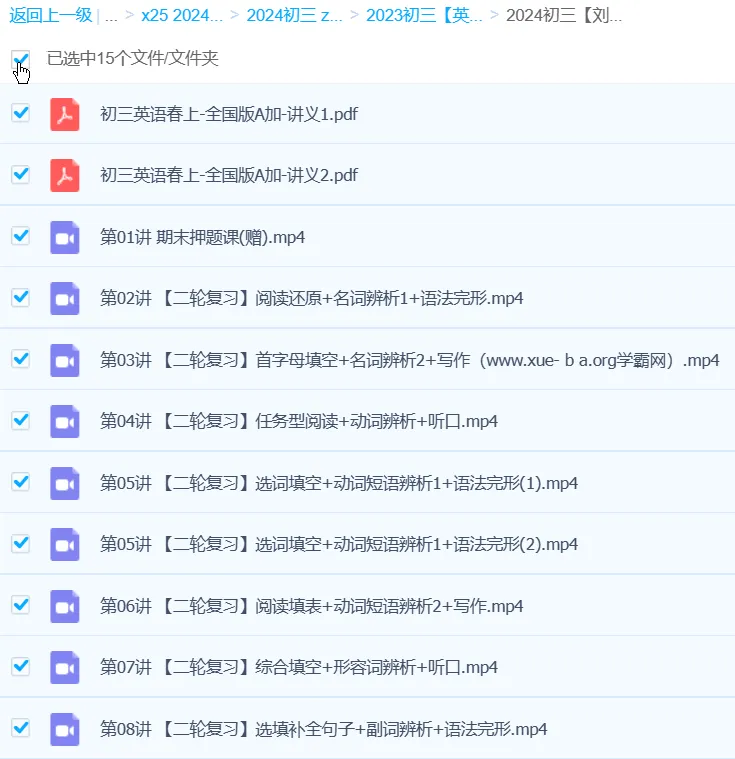 刘飞飞2024初三中考英语A+春季班上课程资源