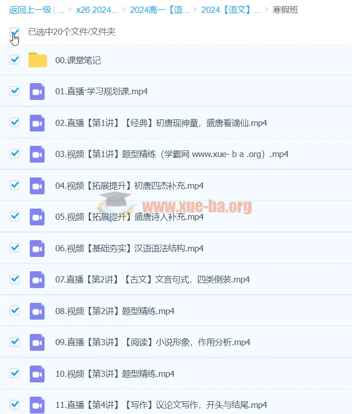 2024高中语文 高一张亚柔语文 寒假班 课程资源