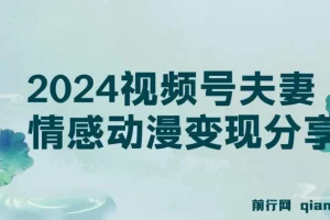 2024视频号夫妻情感动漫变现分享课：玩法全过程讲解