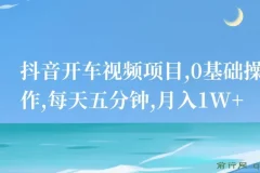 抖音开车视频项目：0基础操作，每日五分钟可创收