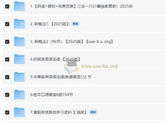 雪梨老师2025版英语课程合集（自然拼读+音标+发音+新概念1 – 2+语法）