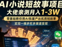 【精】AI短故事项目实战：零基础用AI批量产出优质小说，一稿多吃多渠道变现