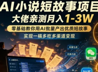 【精】AI短故事项目实战：零基础用AI批量产出优质小说，一稿多吃多渠道变现